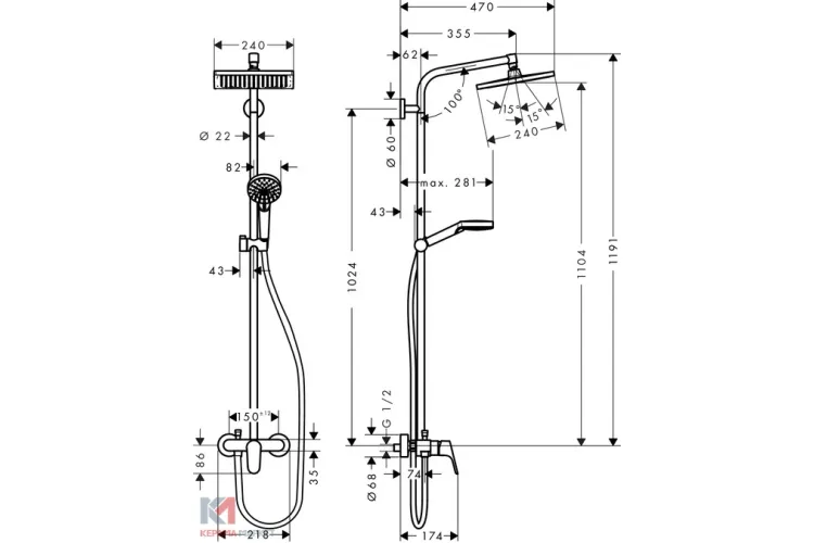 Душова система Crometta E Showerpipe 240 1jet зі змішувачем  (27284000) зображення 2