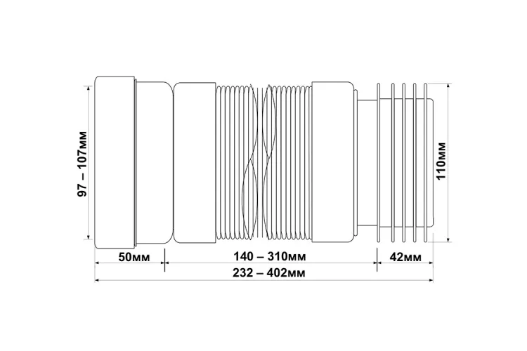 Труба розтяжна до унітазу 230-400мм, подовжений вхід WC-F23R-PL зображення 2