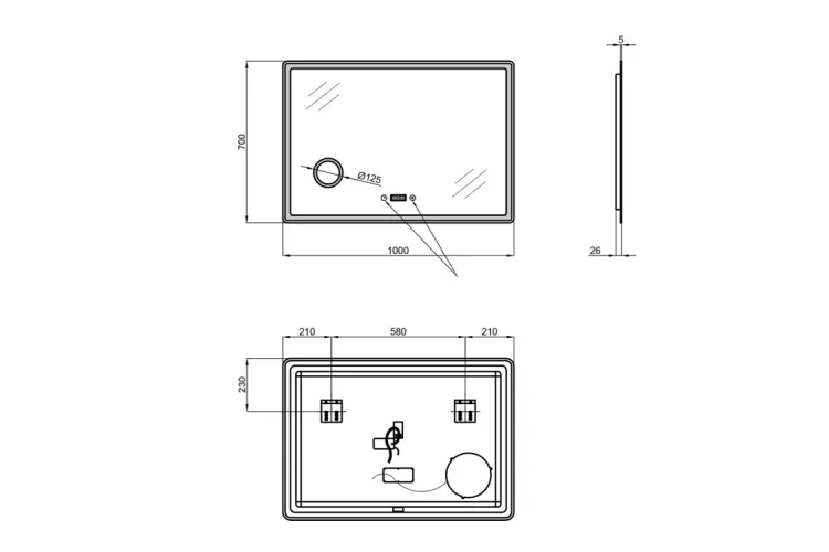 Qtap Crow Дзеркало 1000х700 прямокутне, LED touch switch, цифровий годинник з лінзою зображення 6