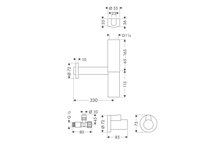 Сифон Axor Flowstar Design з кутовими кранами 3/8 для умивальника, Brushed Bronze 51304140 image 2
