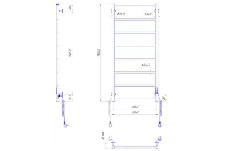 Рушникосушка Класік F HP-I 1090х530/75 TR прихованого підключення, золото сатин зображення 2