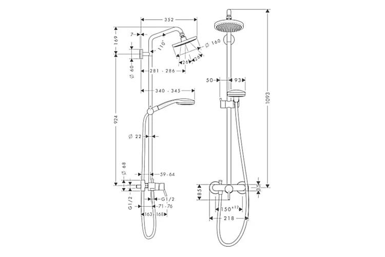 Душова система Croma 160 1jet Showerpipe зі змішувачем, хром (27154000) зображення 2