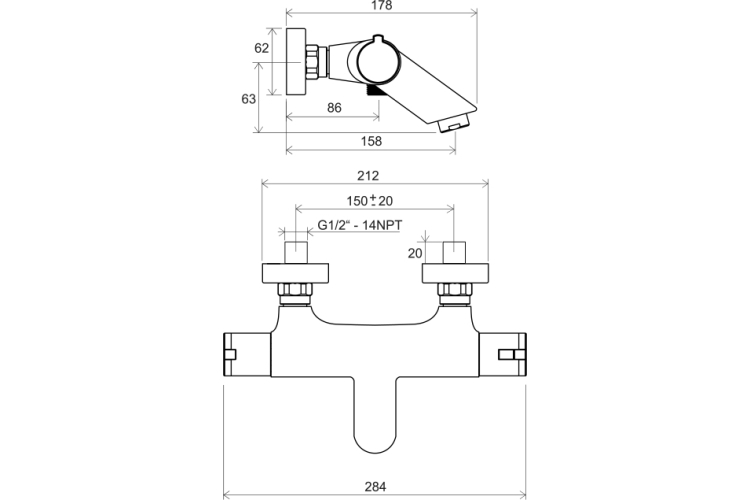 Змішувач термостатичний для ванни настінний TE 022.00/150  X070047 зображення 2