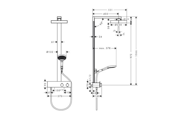 Душова система Rainfinity Showerpipe 250 1jet EcoSmart з термостатом ShowerTablet 350, Matt Black (28742670) зображення 5