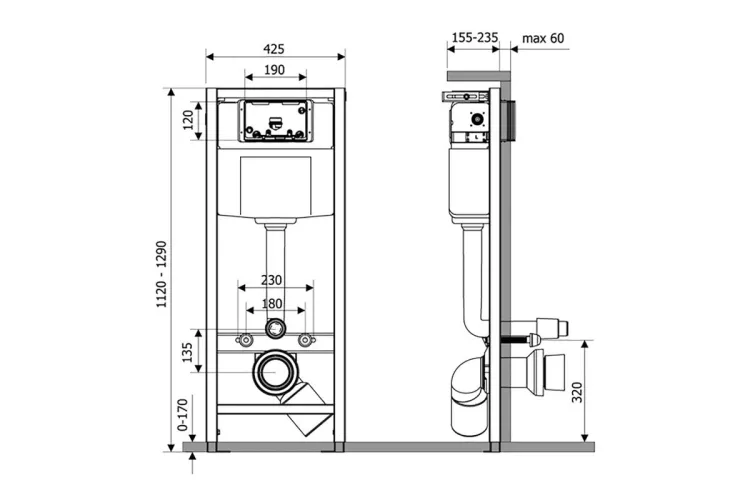 Qtap Nest ST Інсталяція для підвісного унітазу 1120/1290 х 425 х 155/235 mm, 18/23 cм image 2