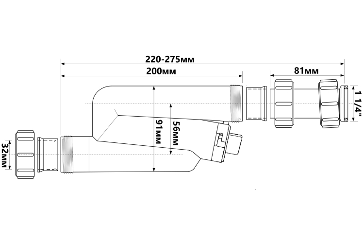 Сифон для умивальника вертикальний трубний (11/4х32) HC3 з ревізією image 2