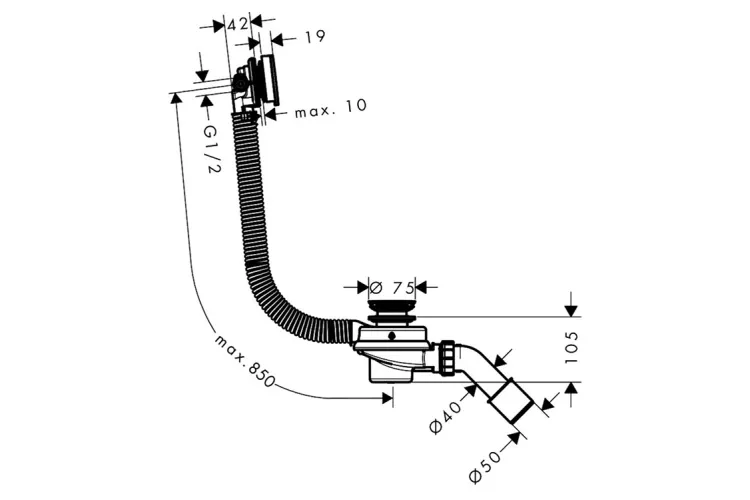 Сифон Exafil II комплект для  ванн з наповненням 58130000 image 2