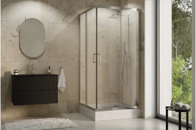 Кабіна квадратна MODERN 90x90x190 універсальна: скло прозоре, профіль хромований image 2