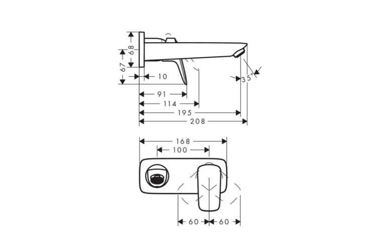 Змішувач Logis для умивальника зі стіни прихованого монтажу195 мм, хром (71220000) зображення 3
