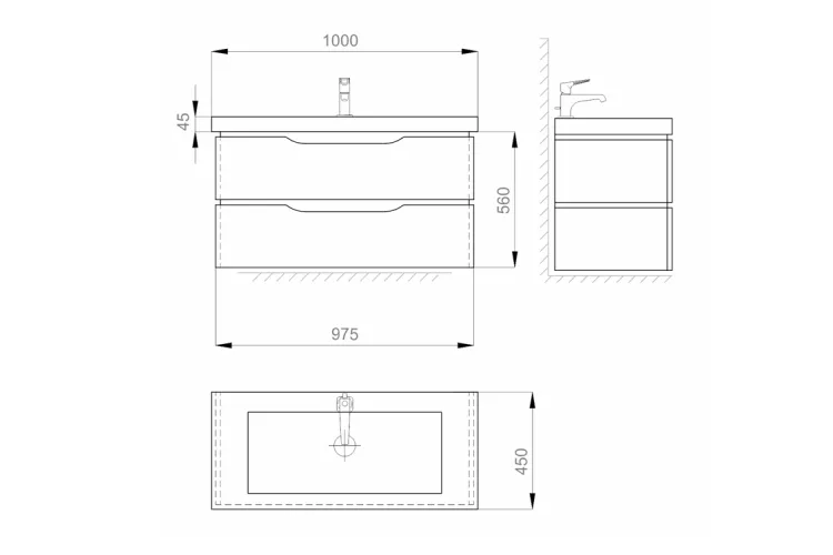 Тумба ALESSA AIR 100 Біла з умивальником IDEA, 2F, MV0000898 зображення 4