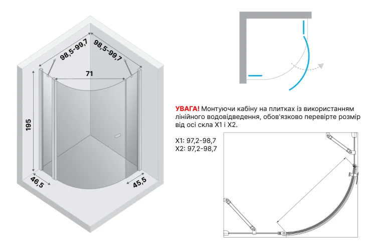 Душова кабіна півкругла NEW SOLEO 100x100x195 скло clear ACTIVE SHIELD 6мм image 3