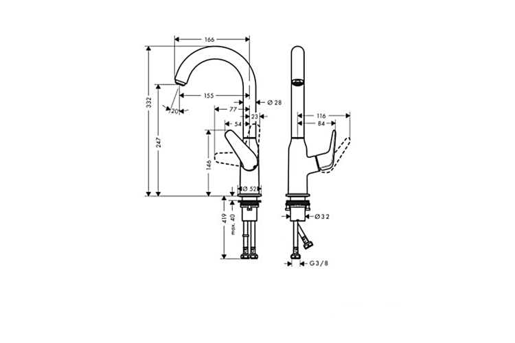 Змішувач Novus 240 для умивальника з донним клапаном та поворотним виливом 120° (71126000) image 2