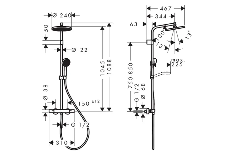 Душова система Activera S 240 1jet EcoSmart Ecostat Fine Varia, Chrome (28078000) зображення 7