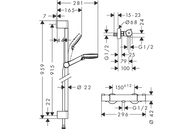 Комплект: душовий набір Crometta Vario 0.90 та термостат Ecostat 1001CL (27813400) image 2