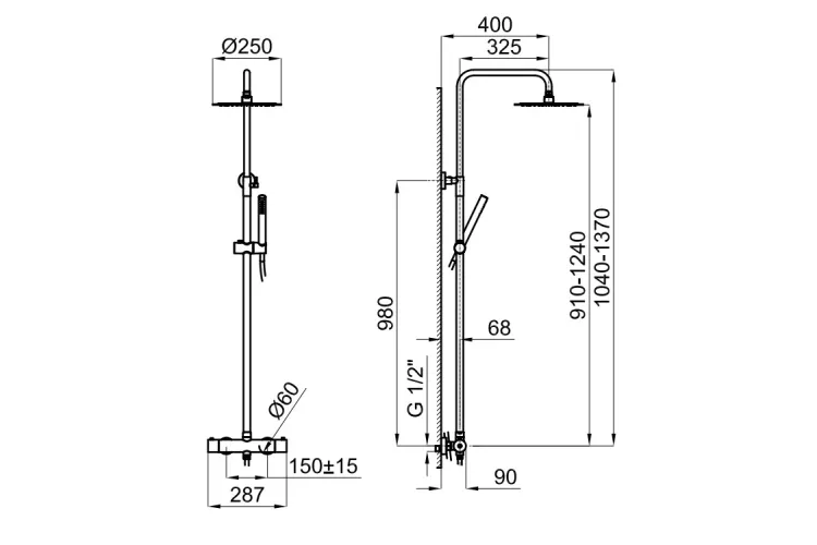 ROUND INOX, Душова стійка з термостатичним змішувачем, brushed stainless steel (100323237) зображення 3