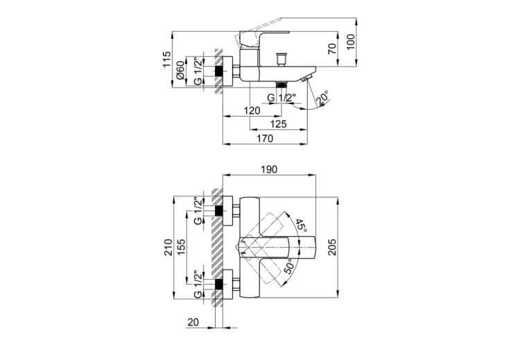 QT Lipno 3023101DCB Змішувач для ванни з коротким носиком Black зображення 2