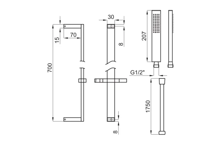 NK, Душовий комплект (душ. рейка з тримачем, ручн.душ COTA, шланг 175, brushed titanium (100280753) зображення 2