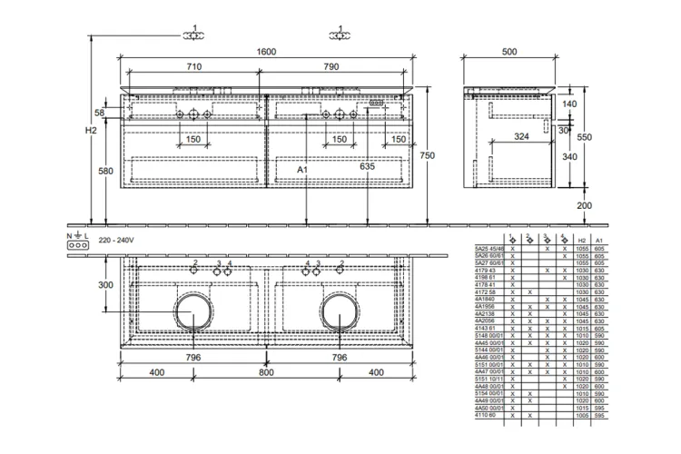 LEGATO Тумба під два умивальники 160х55х50 з підсвіткою Arizona Oak (B600L0VH) зображення 7