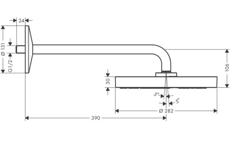 Верхній душ Axor One 280 1jet зі стіновим кронштейном Brushed Nickel (48491820) image 2