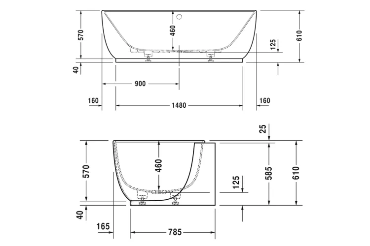 LUV Ванна пристінна 180x95 см з ніжками та панеллю, DuraSolid® (700433000000000) зображення 6