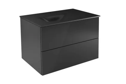 Тумба + умивальник з отвором із вбудованою стільницею AKYA CLASSIC 76x52,5x51 gun metal, сифон клік клак чорний мат