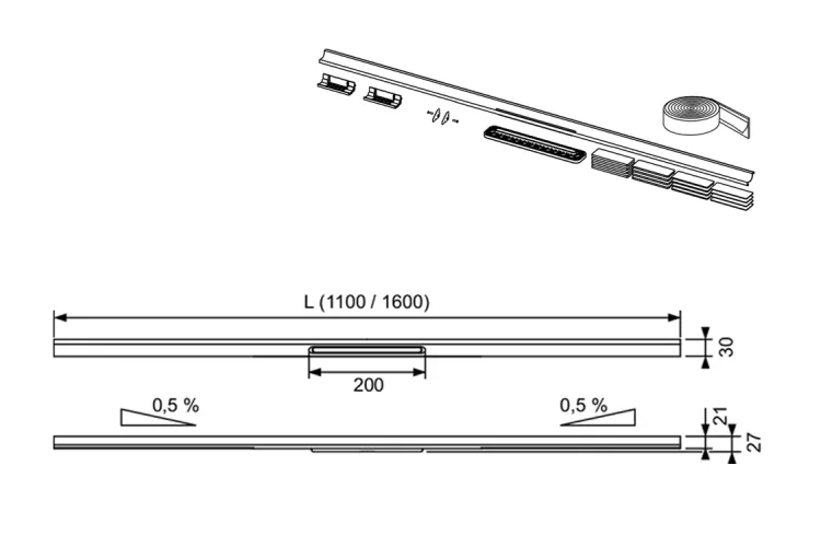 TECEdrainway Профіль дренажний 1100 мм, "Brushed black" нержавіюча сталь (691120) зображення 2