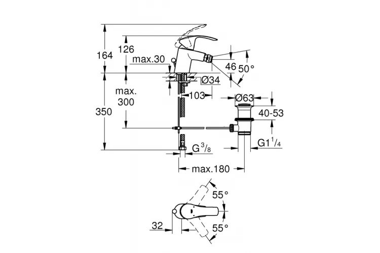 Змішувач EUROSMART для біде з гідрозатвором хромований (32929002) image 2