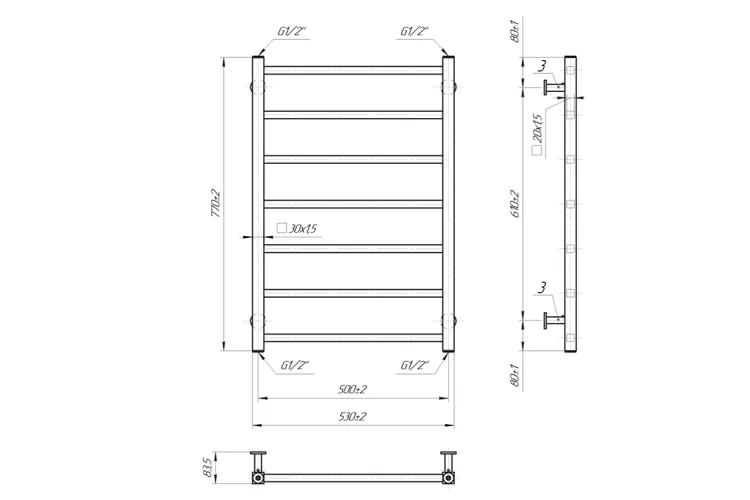 Рушникосушка INOX Токіо 770х530/500 сатин зображення 2