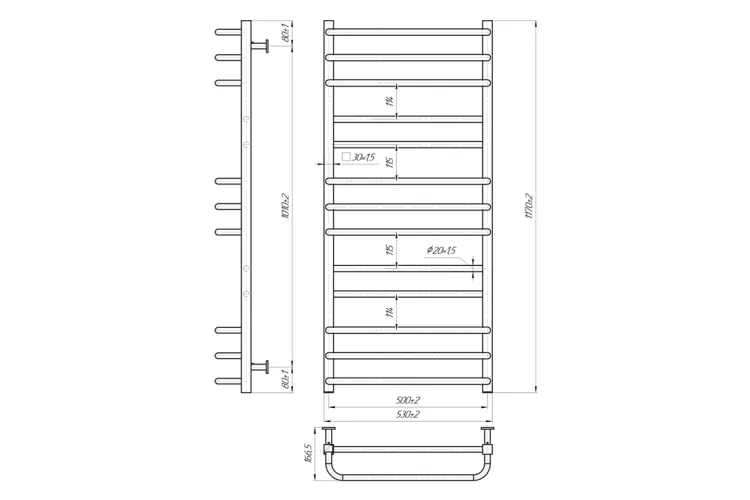 Рушникосушка Преміум Люкс 1100х540/500 чорний мат image 2