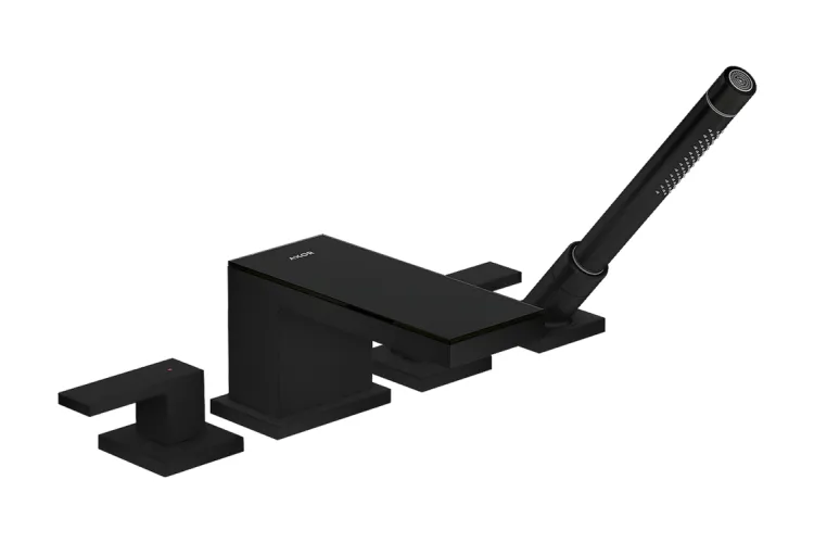 Змішувач Axor MyEdition врізний на край ванни 4 отвори Matt Black з накладкою Black Glass (47430670) зображення 1