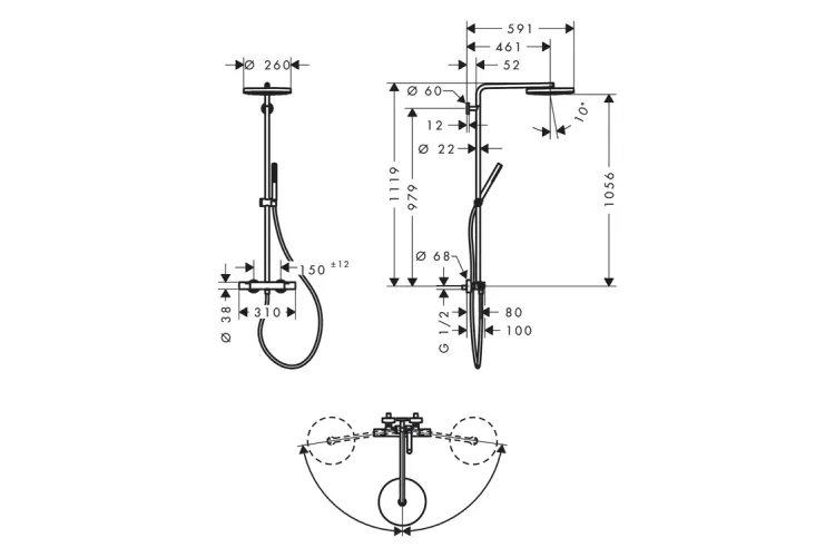 Душова система Pulsify S Puro Showerpipe 260 1jet з Ecostat Fine, Matt White (24222700) image 7