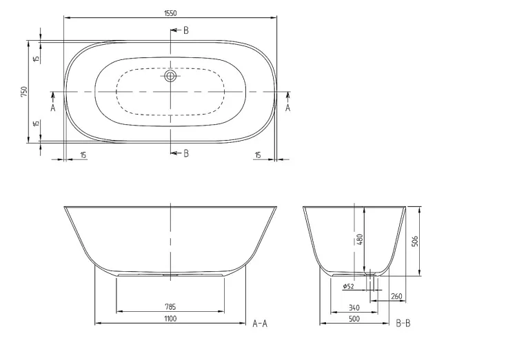 THEANO Duo Ванна вільностояча 155x75 Quaryl (UBQ155ANH7F200V-01) зображення 4