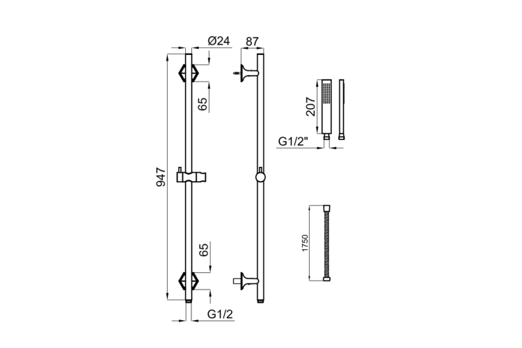 CHELSEA Душовий комплект (душова рейка з тримачем + ручний душ COTA,+ шланг 175 см) хромований (100156033) image 2