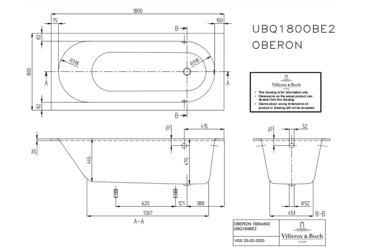 OBERON Ванна 1800x800 кварил в комплекті з ніжками (UBQ180OBE2V-01) image 3