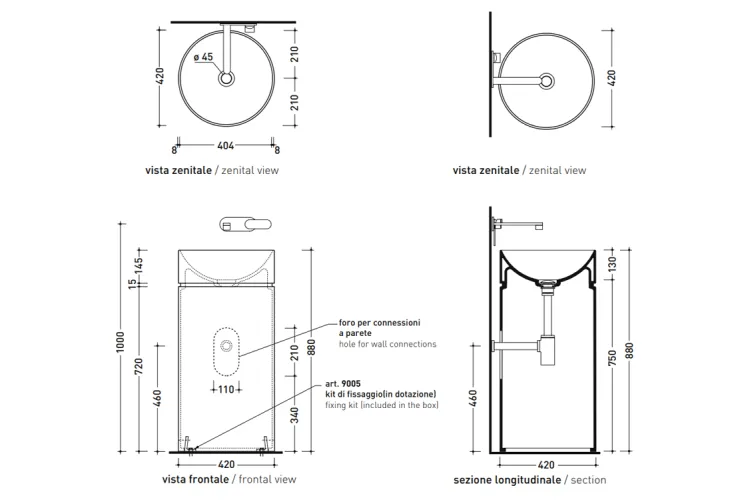 MONOTWIN SLIM Умивальник підлоговий 42x90 з боковим зливом (MTC42P) зображення 3