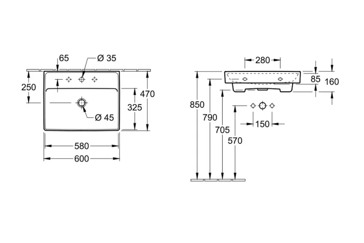 COLLARO Умивальник 600x470 мм з отвором та переливом White Alpin TitanCeram (4A336001) image 6