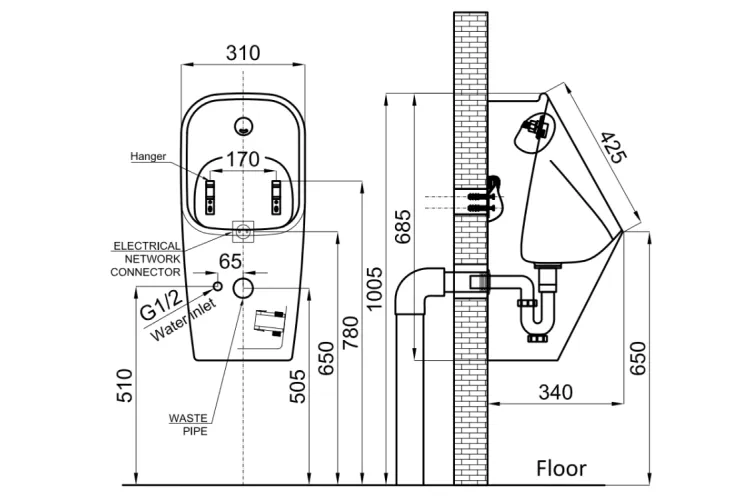 ACRO COMPACT, Пісуар підвісний з сенсорним зливом, white (100345412) image 6