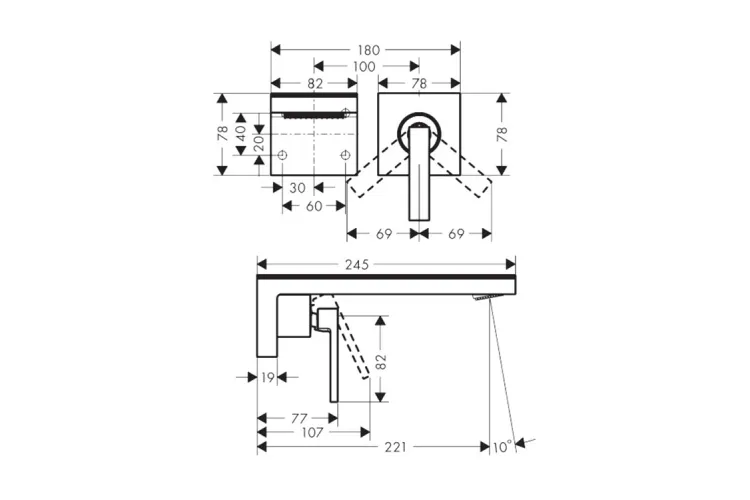 Змішувач Axor MyEdition 221 для умивальника зі стіни на 2 отвори без накладки, Stainless Steel Opt 47062800 зображення 2