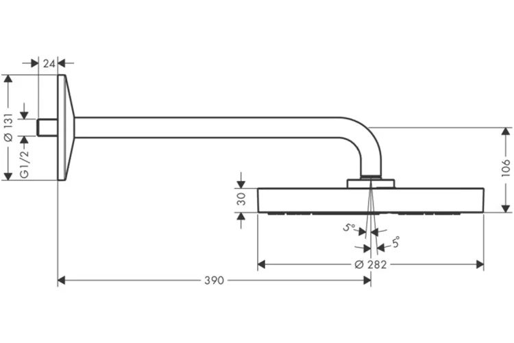 Верхній душ Axor One 280 1jet зі стіновим кронштейном Stainless Steel Optic (48491800) image 2