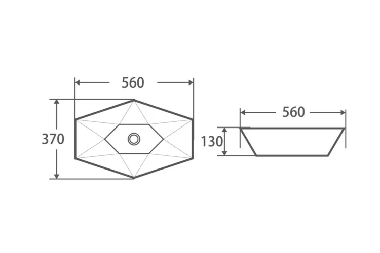 PRISA Умивальник накладний без отвору під змішувач 56x37x13, glossy white image 4
