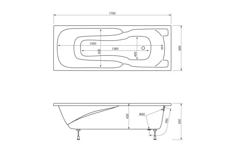 Ванна акрилова Cedros 180x70 з ногами image 5