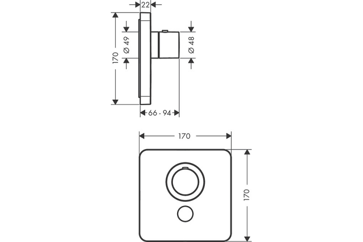 Термостат на 1 споживач Axor ShowerSelect Highflow прихованого монтажу, хром 36706000 image 2