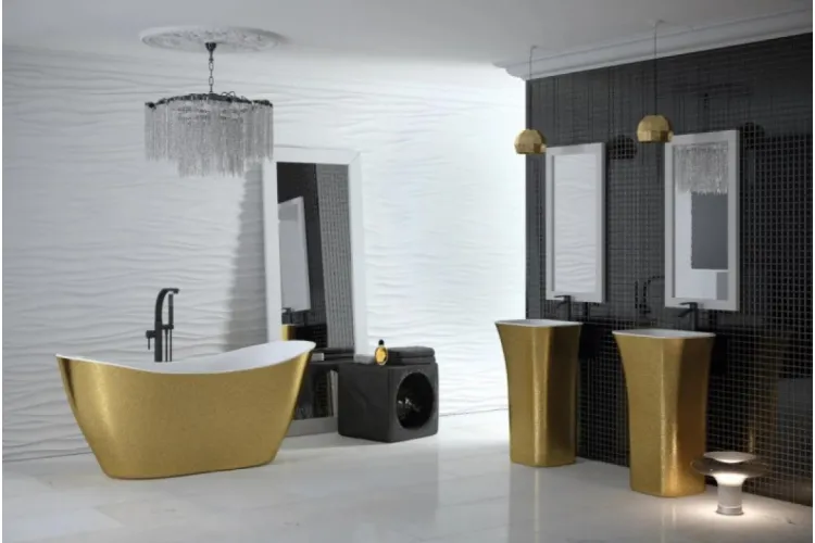 Умивальник вільностоячий ASSOS S-LINE GLAM 40х50х85 з отвором для змішувача, білий, зовні блискуче золото image 2