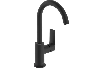 Змішувач Rebris E 210 для умивальника рухомий носик, з донним клапаном pop-up, Matt Black (72576670)