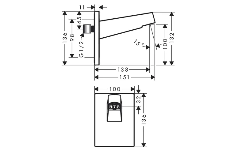 Кронштейн для верхнього душу Pulsify 260, Brushed Black Chrome (24149340) зображення 2