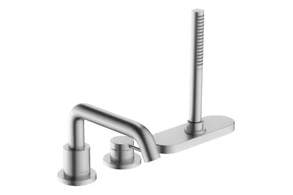 Змішувач Tecturis S врізний на край ванни 3 отв з sBox, Stainless Steel Optic (73447800)