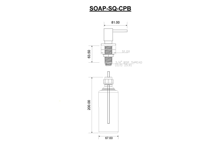 Дозатор миючих засобів квадратний 500мл прихованого монтажу SOAP-SQ-CPB image 2
