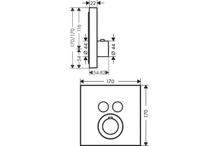 Термостат для 2-х споживачів Axor ShowerSelect square прихованого монтажу, хром 36715000 зображення 2