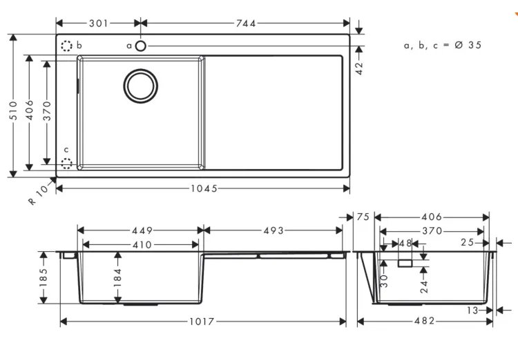 Кухонна мийка S716-F450 на стільницю 1x35d 1045х510, полиця праворуч Stainless Steel (43331800) image 2