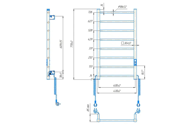 Рушникосушка ЕЛЕКТРИЧНА HF Leeds 770х530, чорний мат зображення 5
